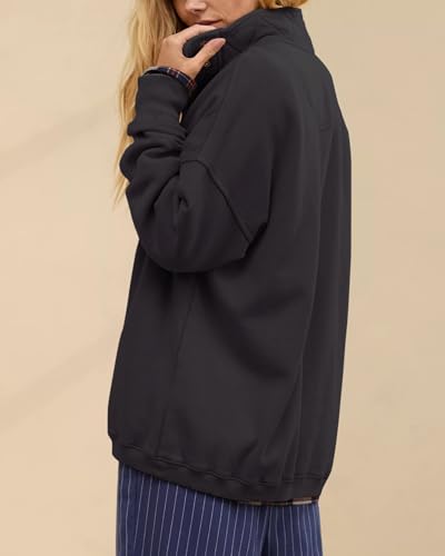 Gacaky Sweatshirt for Women Oversized Henley Neck Pullover Top Fall Outfits - color: Black, size: XX-Large