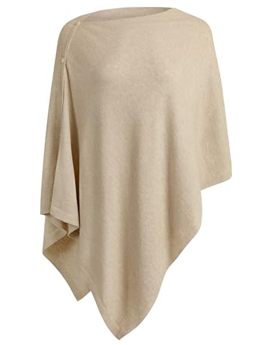 PULI Women's Versatile Knit Shawl Poncho Sweater Button Scarf - color: Barley Twist