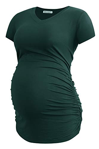 Smallshow Women's V Neck Maternity Clothes Tops Side Ruched Pregnancy T Shirt - color: Black-deep Green-light Grey(3 Pack), size: X-Large