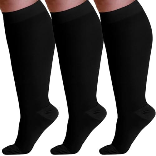 ABSOLUTE SUPPORT 3 Pairs Unisex Compression Socks, 20-30mmHg, Black|Medium - color: Black, size: Medium