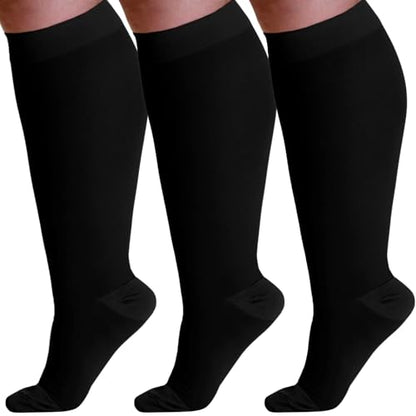 ABSOLUTE SUPPORT 3 Pairs Unisex Compression Socks, 20-30mmHg, Black|7XL - color: Black, size: 7X-Large