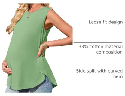 FMEYOA Women's Maternity Tank Top Summer Sleeveless Pregnancy Shirts - color: Sage Green, size: Medium