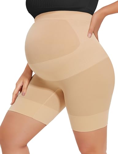 Peauty Seamless Maternity Shapewear Over Bump Pregnancy Shorts - color: Nude, size: Small