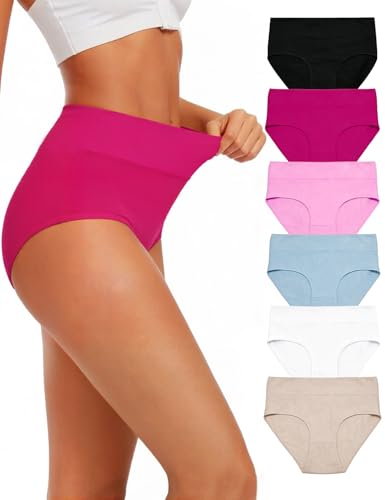Cotton Underwear for Women High Waisted Full Coverage Briefs Multi-Pack - color: Hw-multi-p-6 Pack, size: Large