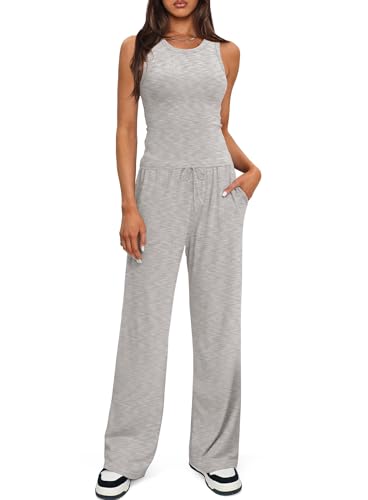 Darong Women's 2 Piece Summer Outfits Sleeveless Matching Lounge Sets - color: Light Grey, size: Medium