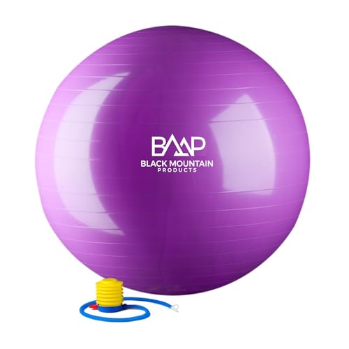 Black Mountain Products Exercise Stability Yoga Ball, Foot Pump, Ball Plug, Plug Puller, 2000 Lbs Static Weight Capacity Antiburst - color: Purple, size: 75cm