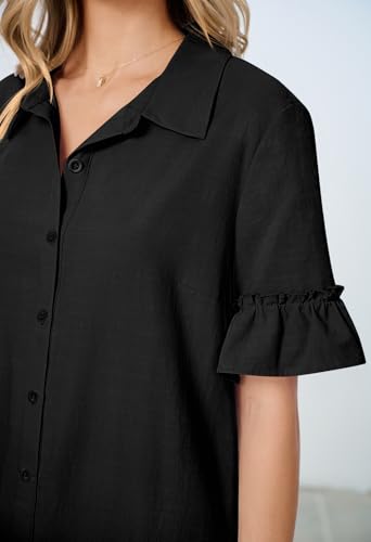 MEROKEETY Women's Summer Casual Tshirt Dress Button Down Shift Mini Dresses - color: Black, size: Small