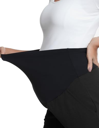 Foucome Maternity Pants Over Belly Summer Wide Leg Beach Pants - color: Black, size: Small
