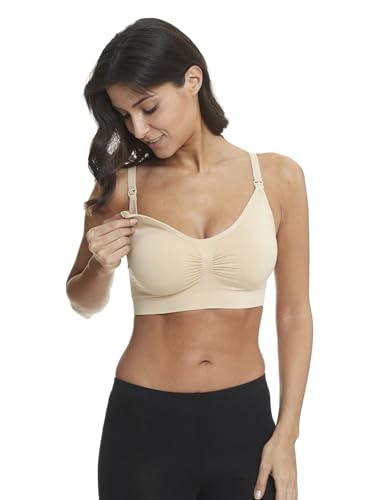 HOFISH 3PACK Full Bust Seamless Nursing Maternity Bras Bralette S-XXL with Extra Bra Extenders & Clips - color: Beige, size: Medium