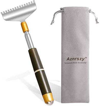 Telescoping Steel Back Scratcher with Wide Claw & Massage Roller - color: Brown-2