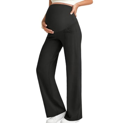 Over The Belly Maternity Wide Leg Yoga Pants - color: Black, size: X-Large