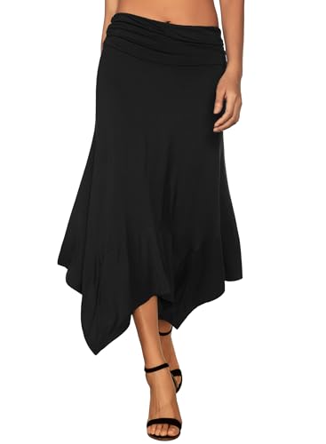 DJT Women's Flowy Handkerchief Hemline Midi Skirt - color: Black, size: Large
