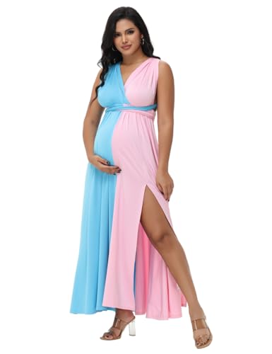 Women's Maternity Colorblock Multi-Way Baby Shower Long Dress - size: Small