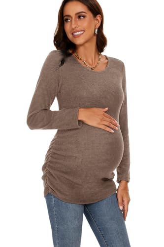 Smallshow Women's Maternity Sweater Shirt Long Sleeve - color: Coffee, size: Medium
