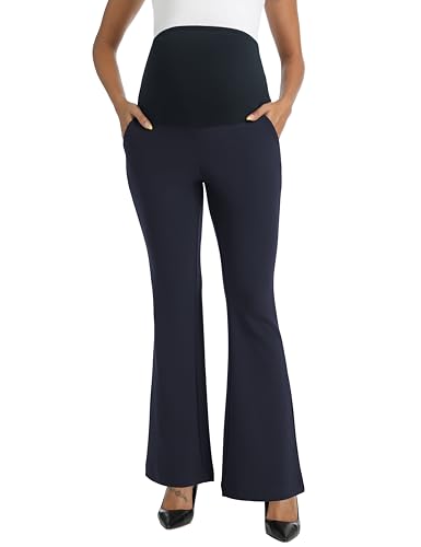 Foucome Maternity Flare Pants Stretchy Bootcut Work Dress Pants - color: Navy Blue, size: Small