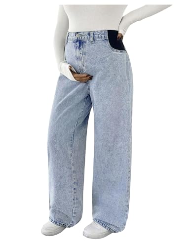 MakeMeChic Women's Maternity Jeans Loose Fit Over The Belly Pants - color: Light Wash, size: X-Large