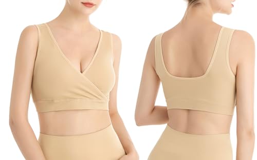 Lemef Nursing Sleep Bras Wirefree Maternity Breastfeeding Bras 3 Pack - color: 1*beige (No Padding), size: Small