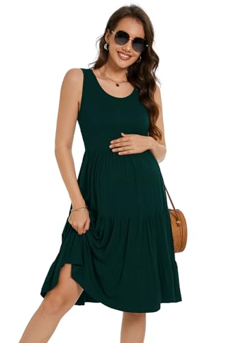Smallshow Women's Sleeveless Ruffle Tank Maternity Dress - color: Deep Green, size: Large