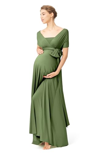 72styles Maternity Multi-Way Wrap Infinity Maxi Dress for Baby Shower - color: Olive Green, size: One Size