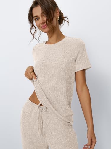 LILLUSORY Womens Lounge Sets 2 Piece Matching Travel Outfits - color: Apricot, size: Medium