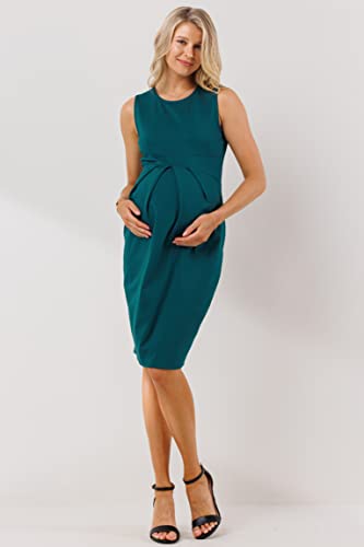 Womens Front Pleat Knee Length Midi Maternity Dress - color: Teal, size: Medium