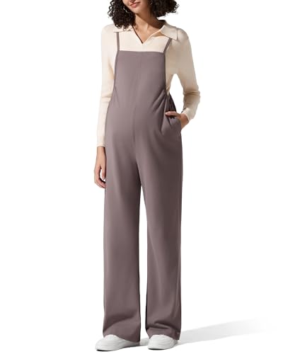 G4Free Maternity Jumpsuits Adjustable Strap Wide Leg Pregnancy Rompers - color: Taupe, size: X-Small