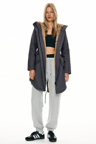 Orolay Women's Thicken Fleece Lined Parka Winter Coat Hooded Jacket with Pockets - color: Darkgray, size: Small