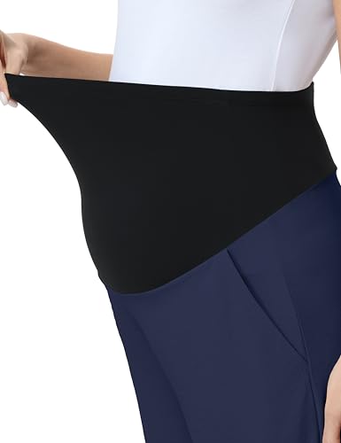 Maternity Capris Wide Leg Pregnancy Cropped Pants - color: Navy Blue, size: Small