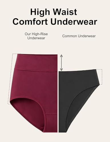 High Waisted Cotton Underwear for Women Full Coverage Panties - color: Mix2(pack-5), size: Large