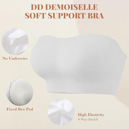 Strapless Bras, No-Removable Pads Bandeau Tops for Women - color: White-next-gen Non-removable Padding, size: Medium