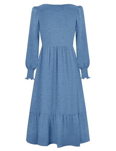 CzzzyL Women Nursing Dresses Crew Neck Fall Maternity Tiered with Pockets - color: Lightblue, size: Small