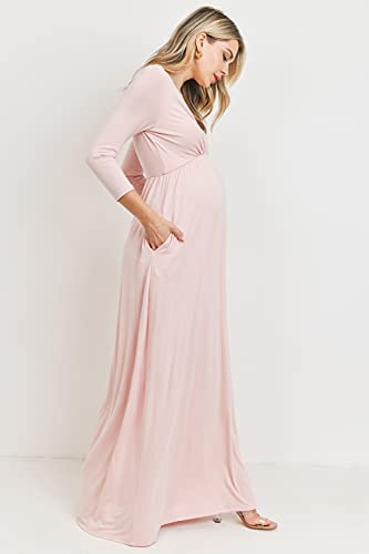 LaClef Women's Wrapped Ruched Maternity Dress with Pocket - color: Blush, size: Small
