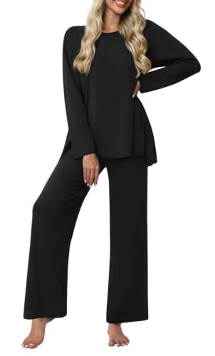Netsmile Women Pajamas Sets 2 Piece Lounge Sets Fall Pjs Postpartum Outfits - color: Black, size: XX-Large