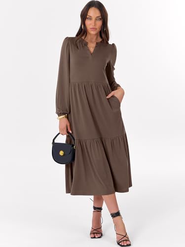ANRABESS Women's Long Sleeve Fall Flowy Boho Maxi Dresses - color: Brown, size: XX-Large
