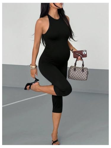 MakeMeChic Women's Maternity Jumpsuit Workout Romper Bodysuit - size: Large