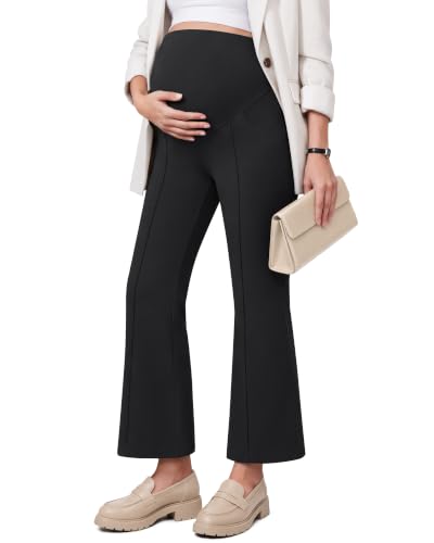G4Free EverGoing Maternity Work Pants Pregnancy Ankle Flare Leg with Pocket - color: Black, size: Medium