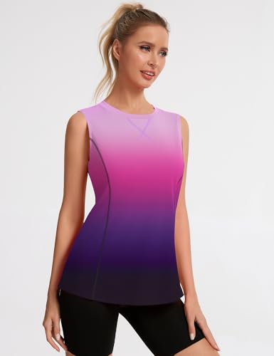 Avoogue Womens Tank Tops Sleeveless Workout Tops UPF50+ Sun Athletic Shirts - color: Gradient Purple, size: Medium