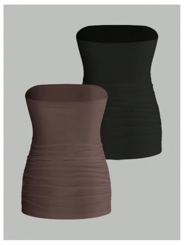 MakeMeChic Women's Maternity Tops 2 Pack Strapless Tube Tops Fall Outfits - color: Coffee Brown, size: X-Small