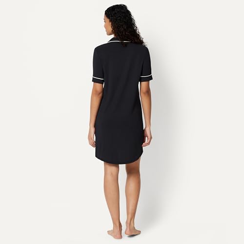 Amazon Essentials Women's Modal-Blend Nightgown, Short Sleeve Button-Down - color: Black, size: X-Small