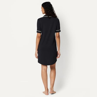 Amazon Essentials Women's Modal-Blend Nightgown, Short Sleeve Button-Down - color: Black, size: Medium
