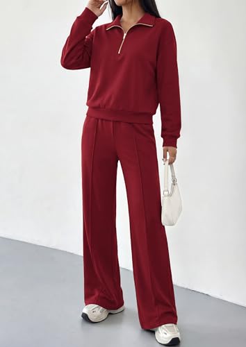 PRETTYGARDEN Women's Lounge Sets 2 Piece Outfits Sweatsuits - color: Burgundy, size: Medium