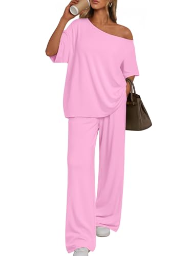 Trendy Queen Womens 2 Piece Lounge Sets Matching Comfy Outfits Clothing - color: Pink, size: Small