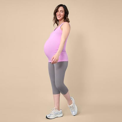 Motherhood Maternity Women's Over The Belly Active Capri Pregnancy Legging - color: Charcoal, size: Medium