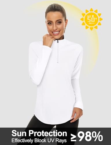 LURANEE Womens UPF 50+ Long Sleeve 1/4 Zip Pullover Athletic Hiking Running Workout Tops - color: Off-white, size: Small