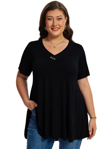 LARACE Plus Size Tops for Womens Button Down Tunics Shirts Summer Blouses - color: Black, size: 4X