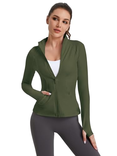 VUTRU Women's Workout Yoga Jacket Full Zip Running Athletic Track Jacket - color: Back Mesh Vent Army Green, size: X-Small