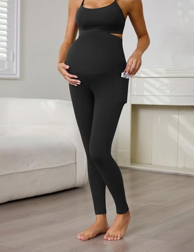 Buttergene 3 Pack Maternity Leggings with Pockets - color: Black*3, size: XX-Large