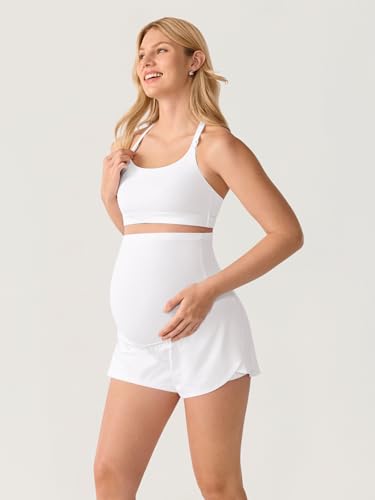 MOMANDA Athletic Maternity Dolphin Shorts 3" - color: White, size: XX-Large