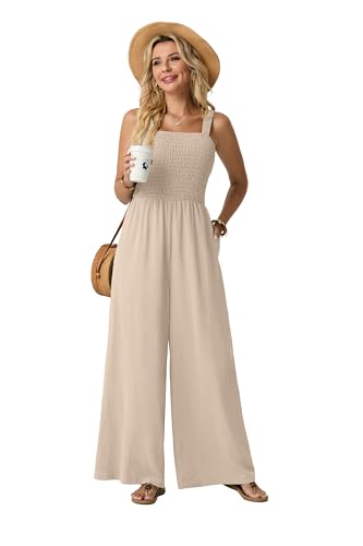 Lepunuo Women Casual One Piece Overalls Summer Wide Leg Jumpsuits - color: A - Apricot, size: Medium