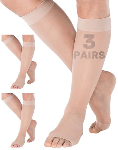 ABSOLUTE SUPPORT 3 Pairs Women Sheer Compression Socks 15-20mmHg - color: Nude, size: 2X-Large